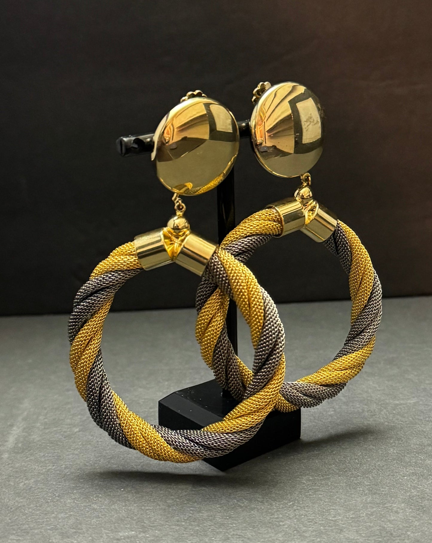 1980s Gold and Pewter Twist Earrings
