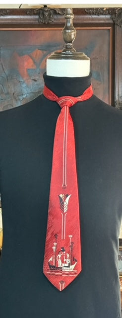 Vintage 1960s Wembley "Romance" Necktie. Red, Black, and White. Made in the USA.