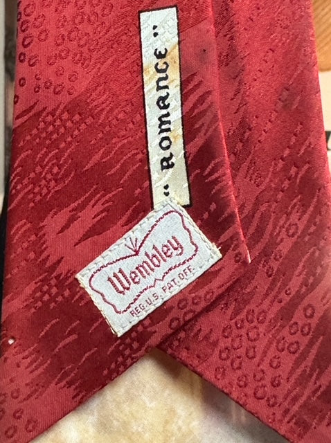 Vintage 1960s Wembley "Romance" Necktie. Red, Black, and White. Made in the USA.