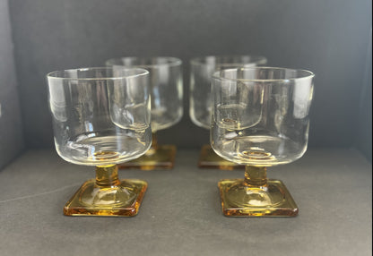 Vintage Nordic Topaz Golden Yellow Square Base Wine Glasses by Federal Glass