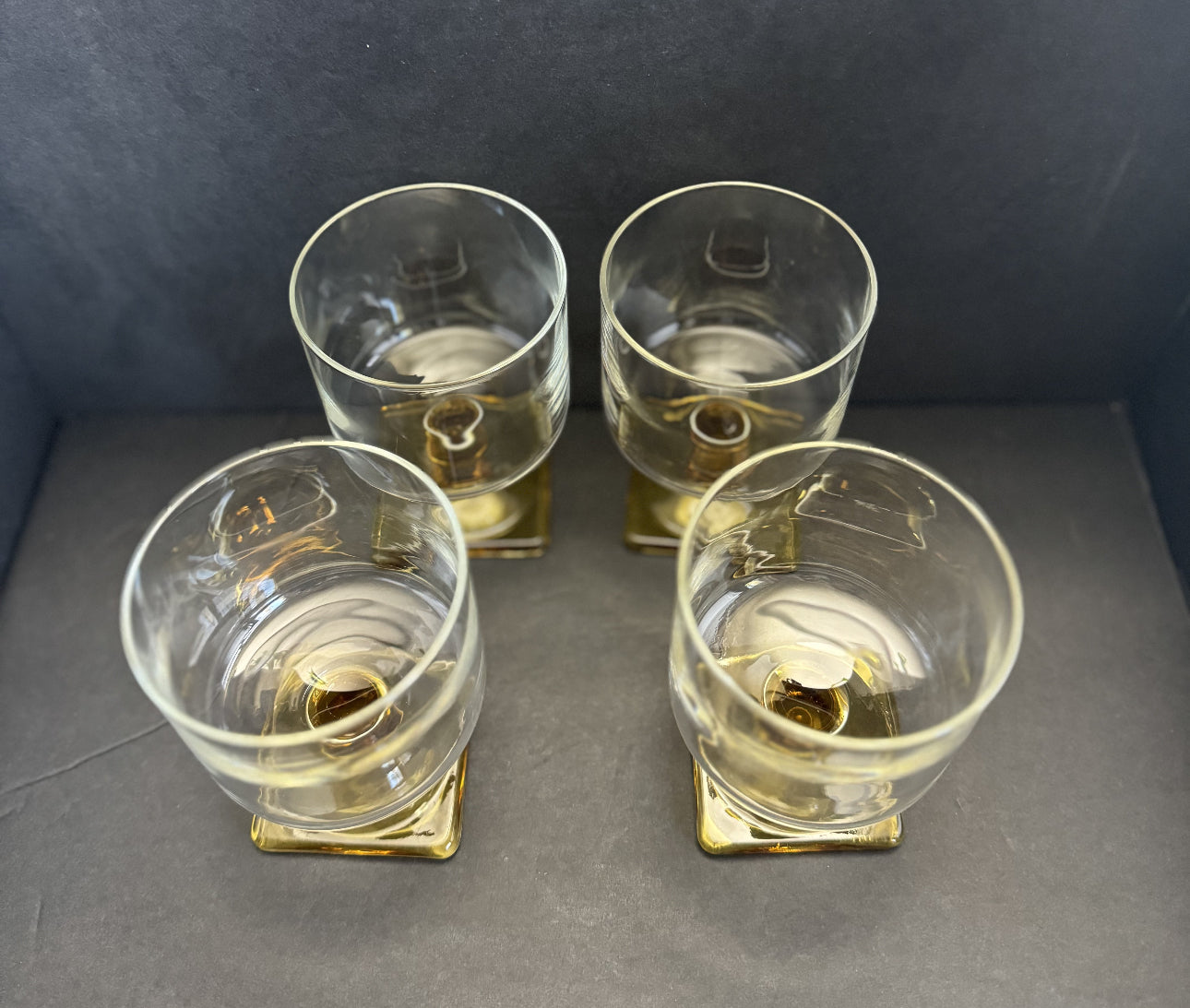 Vintage Nordic Topaz Golden Yellow Square Base Wine Glasses by Federal Glass