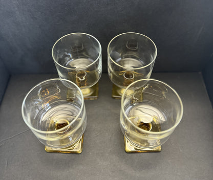 Vintage Nordic Topaz Golden Yellow Square Base Wine Glasses by Federal Glass